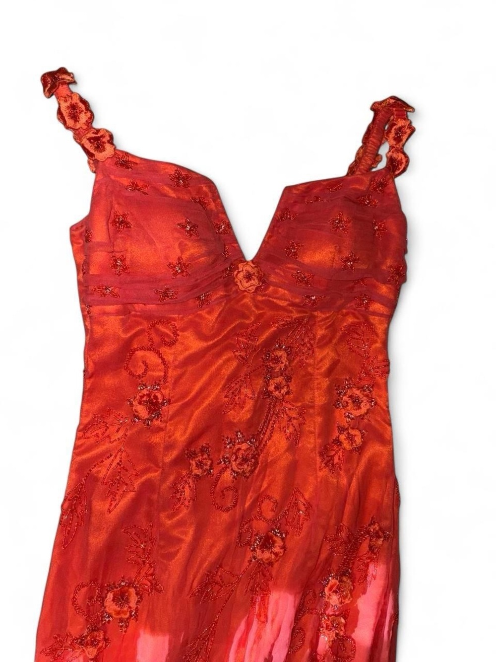 Scala Orange 100% SILK Floral Embroidered Evening Dress